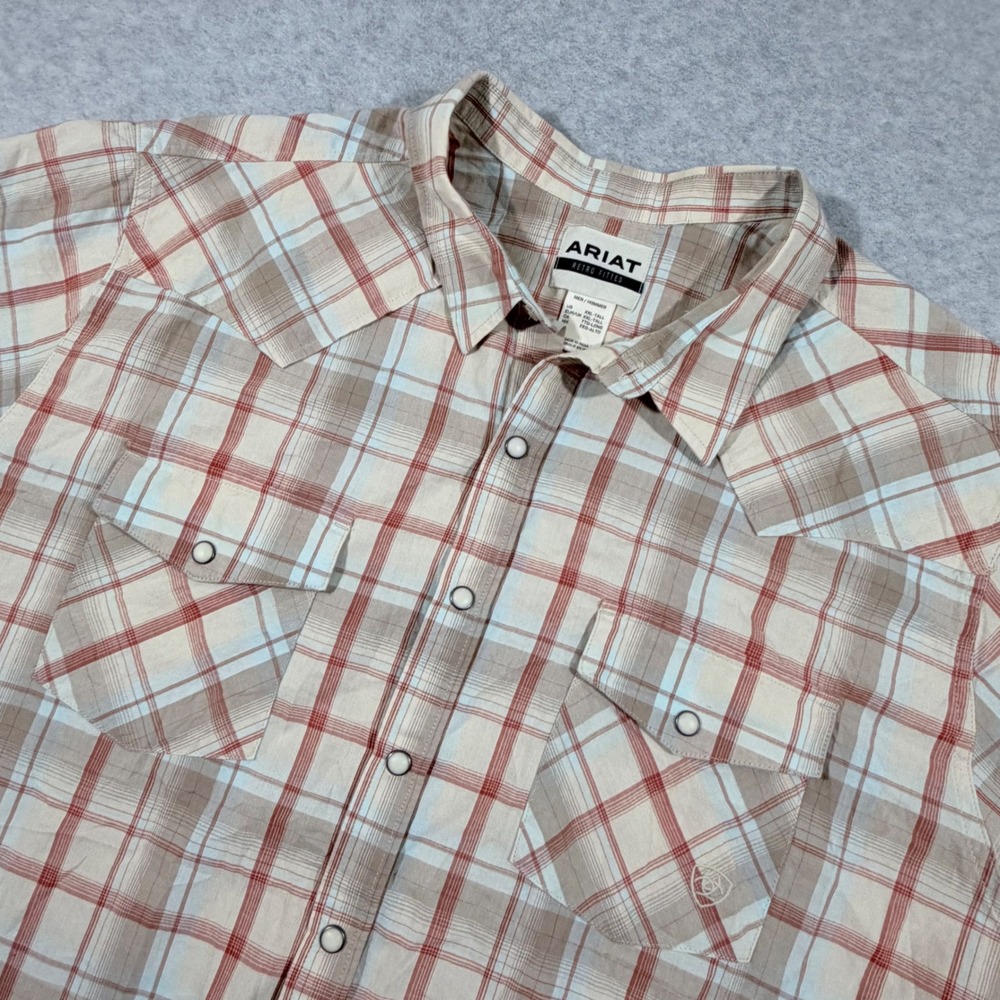 Ariat Horton Retro Snap Shirt Mens XXL Tall Light Brown NWT Western Plaid